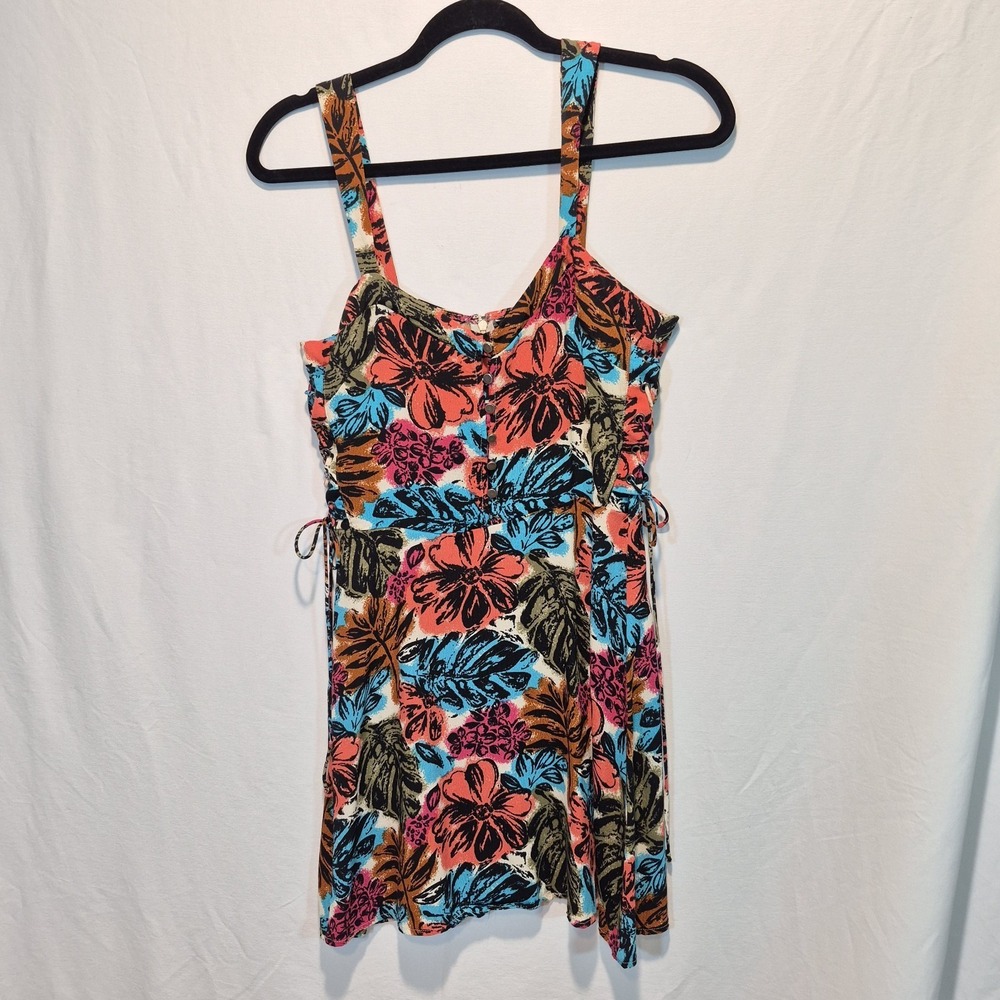 Forever 21 Floral Lrg Tank Dress Tropical Resort Wear Y2K Retro 90s Flirty Flare